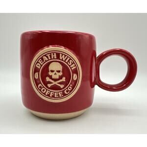 Death Wish Coffee Co. Red Glazed Pottery 12oz Coffee Mug Skull & Crossbones DWC